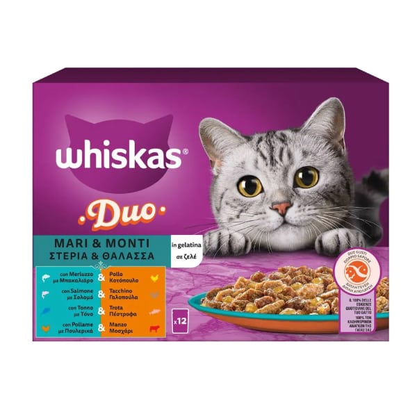 WHISKAS Duo Mari e Monti 12x85g - Cibo Umido per Gatti WHISKAS Duo Mari e Monti 12x85g - Cibo Umido per Gatti